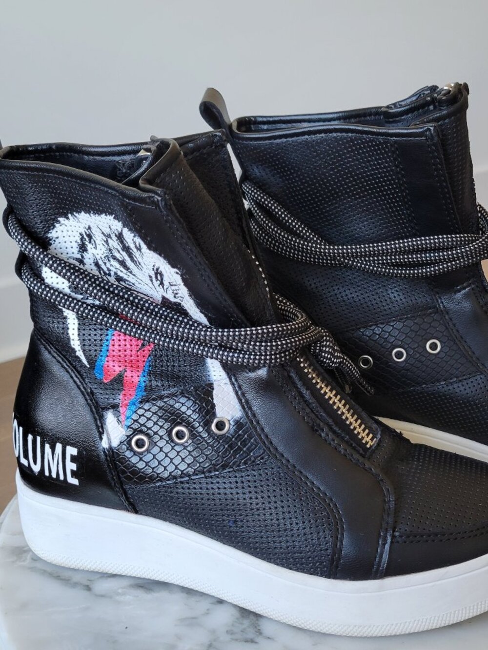 David Bowie  Inspired Platform Sneaker Boots- Black Lightening Bolt Glam Rock
